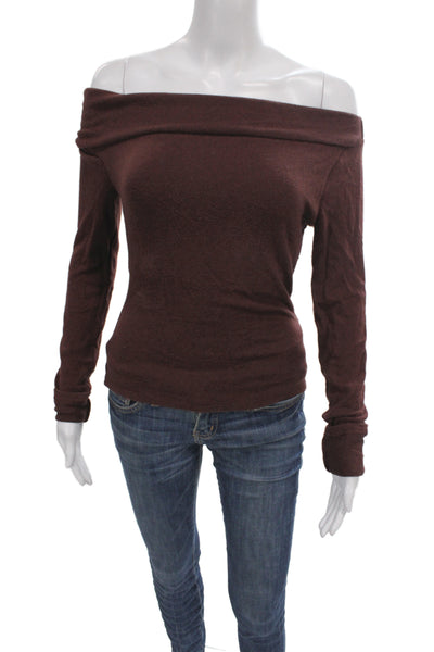 Reformation Women Brown Boatneck Pullover Sweater Long Sleeve Size S
