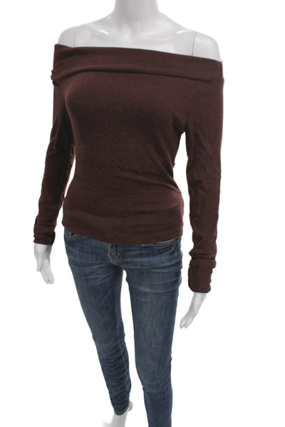 Reformation Women Brown Boatneck Pullover Sweater Long Sleeve Size S