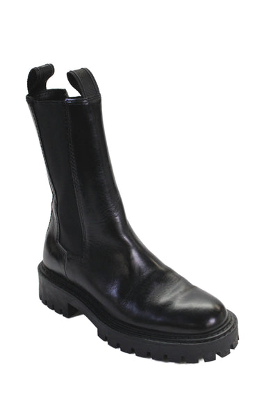 Last Womens Leather Round Toe Pull On Mid-Calf Boots Black Size 38 8