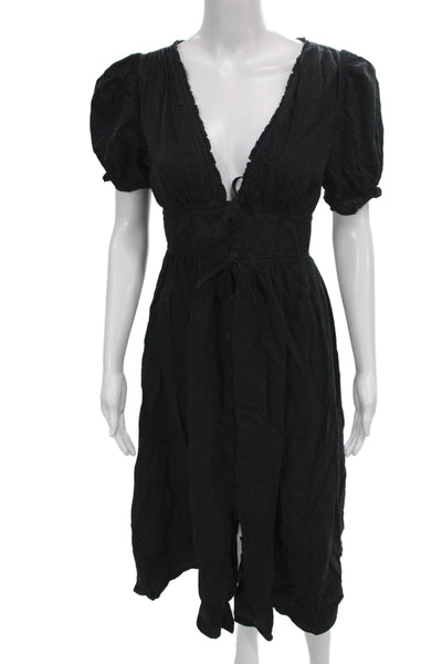 Hill House Women Fit & Flare Black Dress V-Neck Short Sleeve Size S