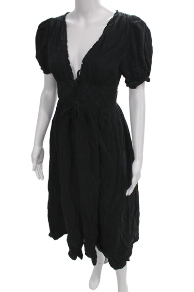 Hill House Women Fit & Flare Black Dress V-Neck Short Sleeve Size S