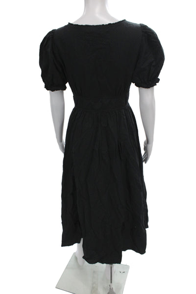 Hill House Women Fit & Flare Black Dress V-Neck Short Sleeve Size S