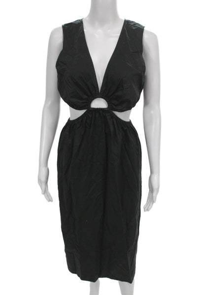 Rails Women Black V-Neck Tank Dress Cutout Long Sleeveless Cotton Size S