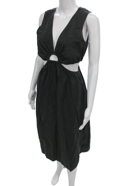 Rails Women Black V-Neck Tank Dress Cutout Long Sleeveless Cotton Size S