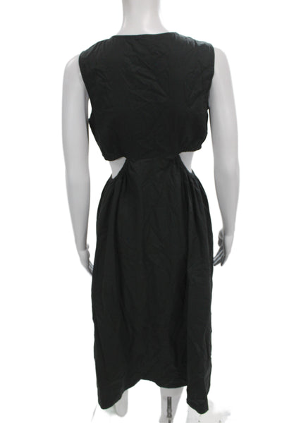Rails Women Black V-Neck Tank Dress Cutout Long Sleeveless Cotton Size S