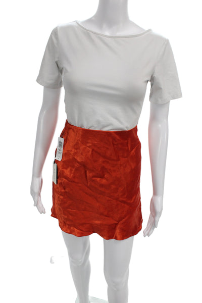 Babaton Women Orange Mini Skirt 100% Acetate Pull On Short Size 8