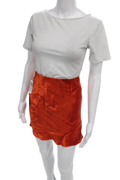 Babaton Women Orange Mini Skirt 100% Acetate Pull On Short Size 8