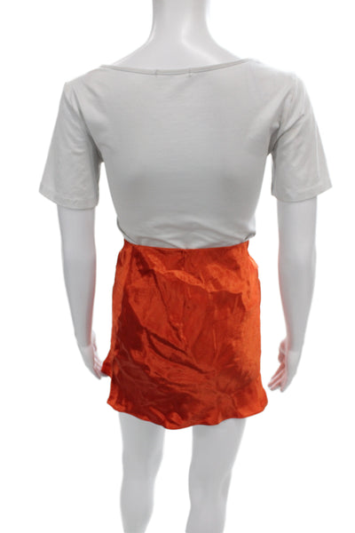 Babaton Women Orange Mini Skirt 100% Acetate Pull On Short Size 8