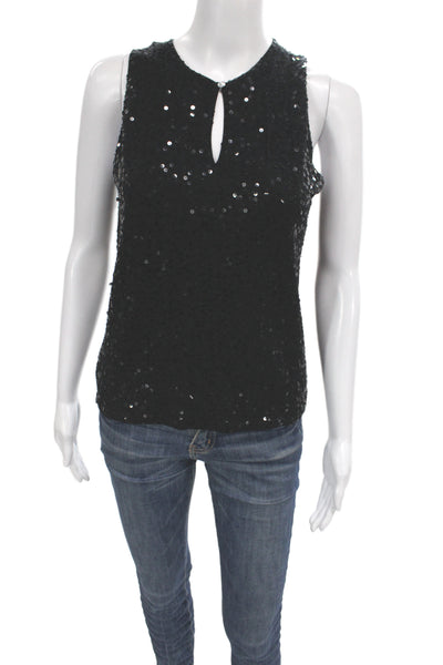 Magaschoni Womens Black Silk Basic Sleeveless Tank Top Round Neck Size M