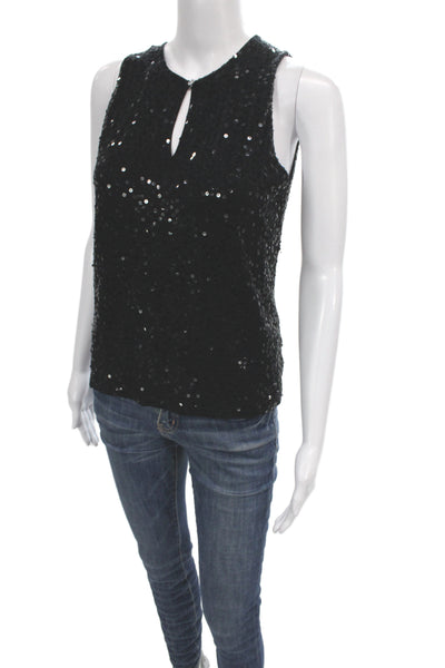 Magaschoni Womens Black Silk Basic Sleeveless Tank Top Round Neck Size M