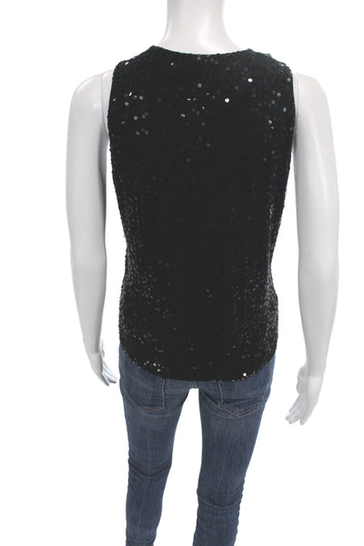 Magaschoni Womens Black Silk Basic Sleeveless Tank Top Round Neck Size M