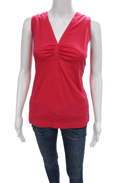 Elliott Lauren Women Red Pima Cotton V Neck Sleeveless Basic Tank Size S