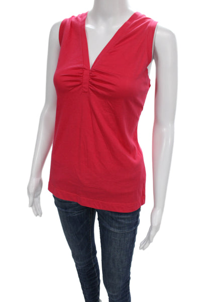 Elliott Lauren Women Red Pima Cotton V Neck Sleeveless Basic Tank Size S