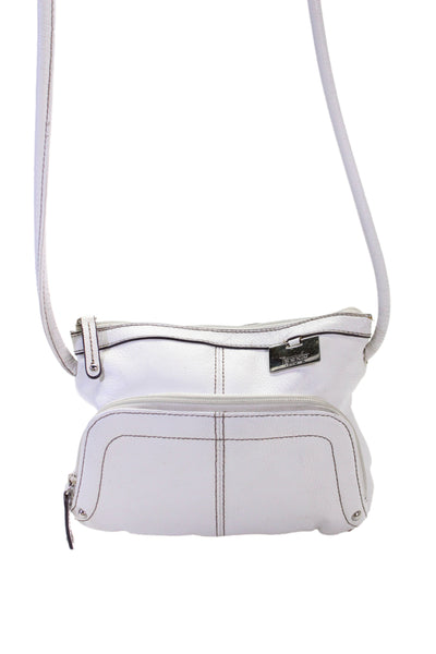 Tignanello Womens Leather Multi-Compartment Zip Up Shoulder Bag White