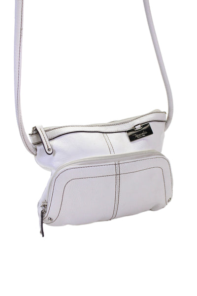 Tignanello Womens Leather Multi-Compartment Zip Up Shoulder Bag White