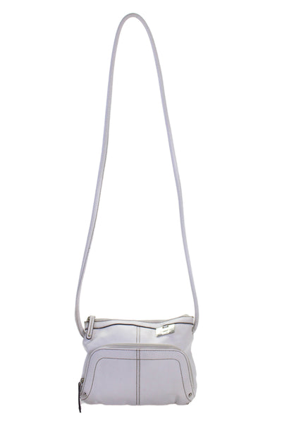 Tignanello Womens Leather Multi-Compartment Zip Up Shoulder Bag White