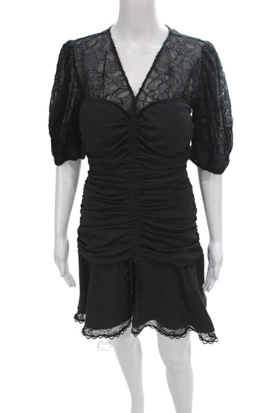 Jonathan Simkhai Women Black Mini Dress V Neck Short Sleeve Zip Size 4