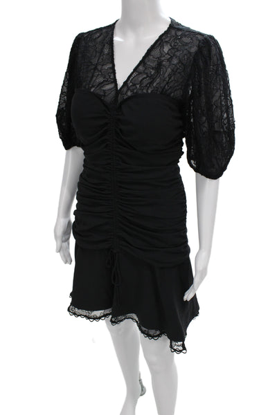 Jonathan Simkhai Women Black Mini Dress V Neck Short Sleeve Zip Size 4