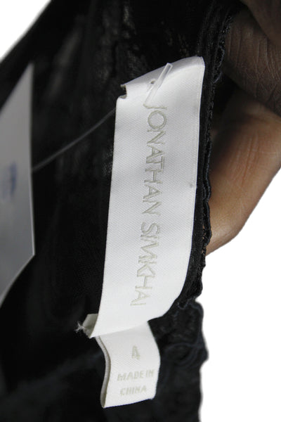 Jonathan Simkhai Women Black Mini Dress V Neck Short Sleeve Zip Size 4