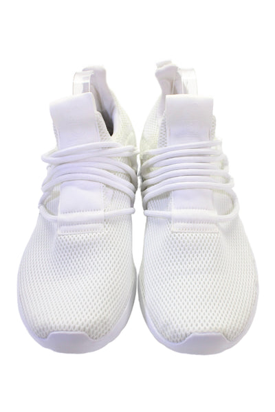 Adidas Mens Lace Up Back Logo Knit Low Top Running Sneakers White Size 11.5