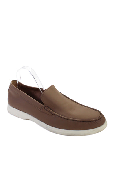 Boss Hugo Boss Mens Slip On Round Toe Leather Loafers Brown White Size 44