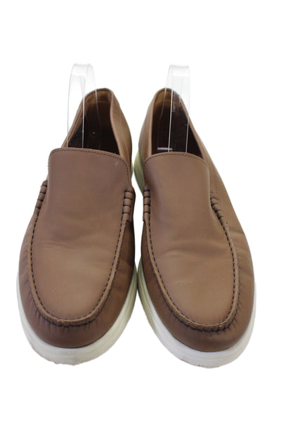 Boss Hugo Boss Mens Slip On Round Toe Leather Loafers Brown White Size 44