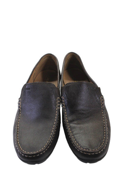 Geox Mens Slip On Round Toe Leather Logo Loafers Brown Size 43.5