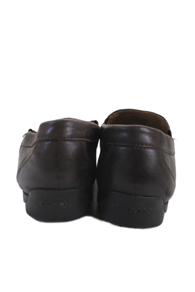 Geox Mens Slip On Round Toe Leather Logo Loafers Brown Size 43.5