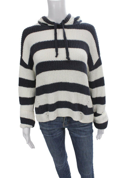Rag & Bone Womens Hooded Striped Pullover Sweater Black Organic Cotton Size XS