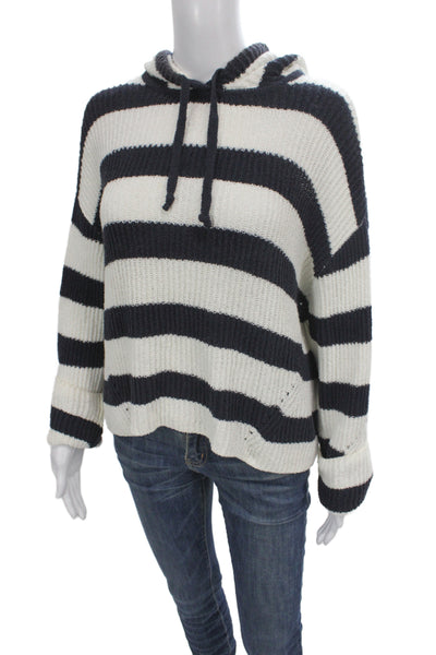Rag & Bone Womens Hooded Striped Pullover Sweater Black Organic Cotton Size XS