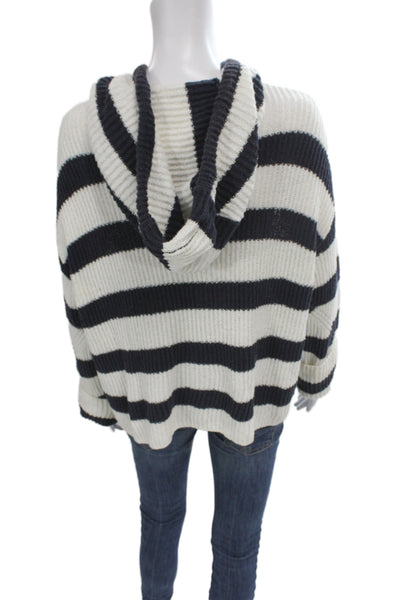 Rag & Bone Womens Hooded Striped Pullover Sweater Black Organic Cotton Size XS