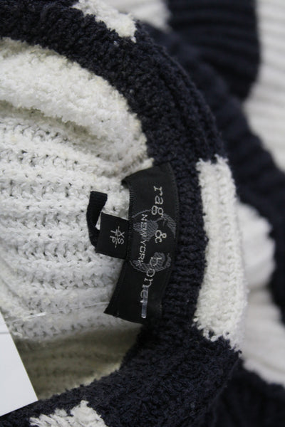 Rag & Bone Womens Hooded Striped Pullover Sweater Black Organic Cotton Size XS