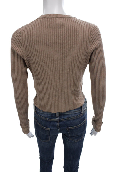 We Wore What Women Brown Crew Neck Cardigan Long Sleeve Size S