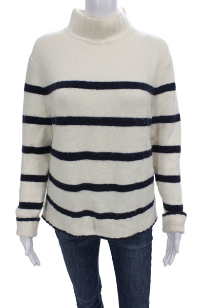 J Crew Womens Turtleneck Striped Pullover Ivory Long Sleeve Nautical Size M