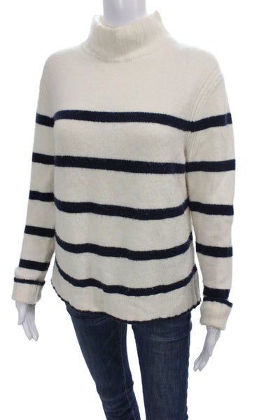 J Crew Womens Turtleneck Striped Pullover Ivory Long Sleeve Nautical Size M
