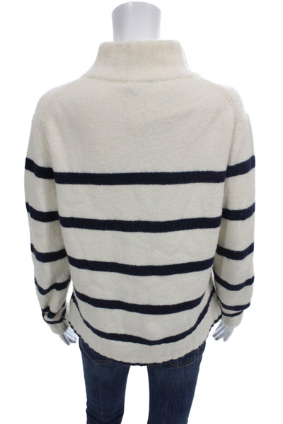 J Crew Womens Turtleneck Striped Pullover Ivory Long Sleeve Nautical Size M
