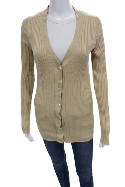 Vince Women Beige V-Neck Cardigan Long Sleeve Rayon Blend Size M