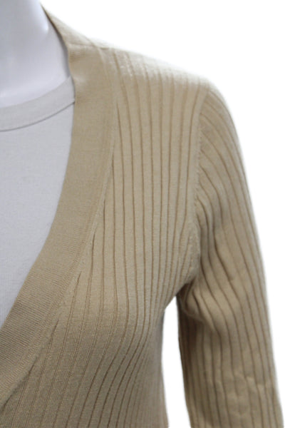 Vince Women Beige V-Neck Cardigan Long Sleeve Rayon Blend Size M