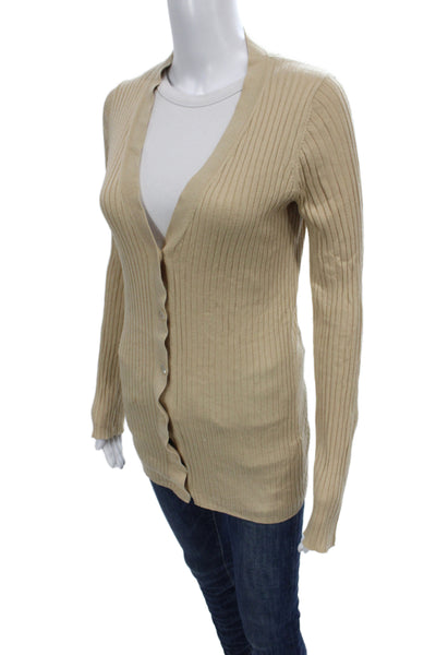 Vince Women Beige V-Neck Cardigan Long Sleeve Rayon Blend Size M
