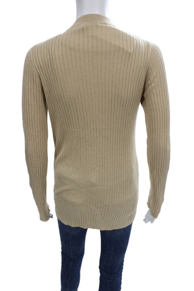Vince Women Beige V-Neck Cardigan Long Sleeve Rayon Blend Size M