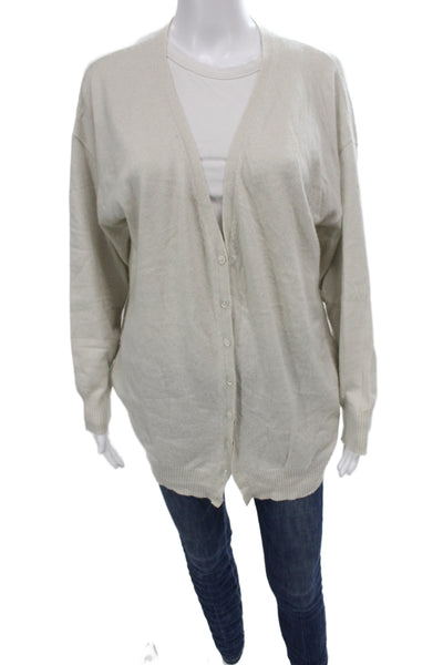 New Scotland Women Beige V-Neck 64% Cashmere Cardigan Long Sleeve Size S