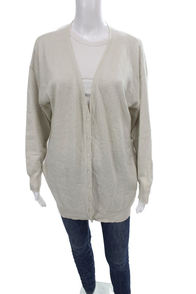 New Scotland Women Beige V-Neck 64% Cashmere Cardigan Long Sleeve Size S