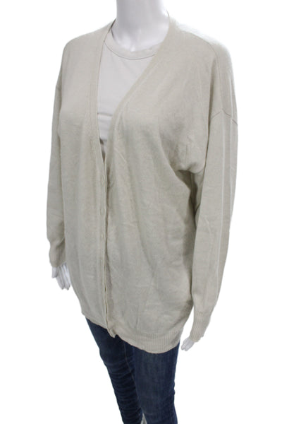 New Scotland Women Beige V-Neck 64% Cashmere Cardigan Long Sleeve Size S