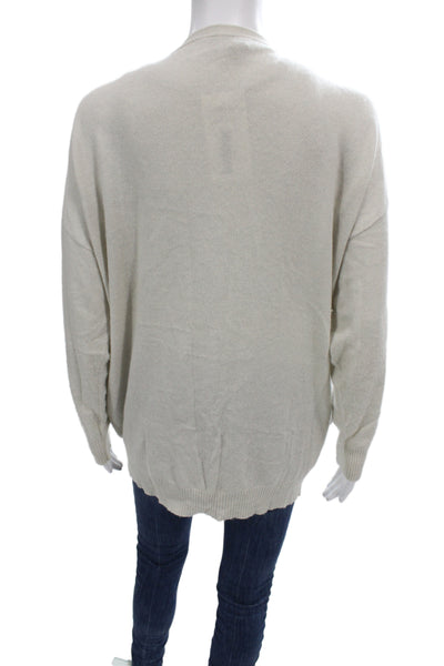 New Scotland Women Beige V-Neck 64% Cashmere Cardigan Long Sleeve Size S