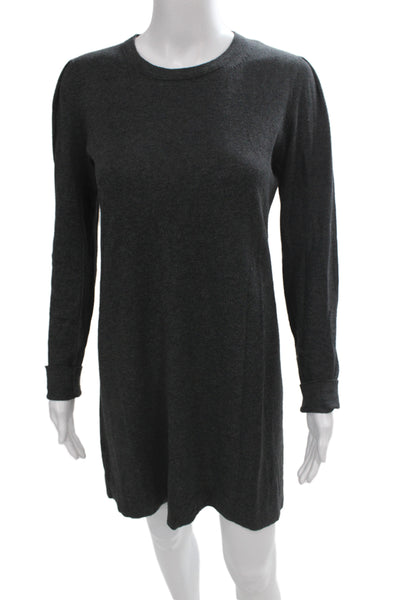 Theory Women Sweater Dress Gray Crew Neck Long Sleeve Midi Size M