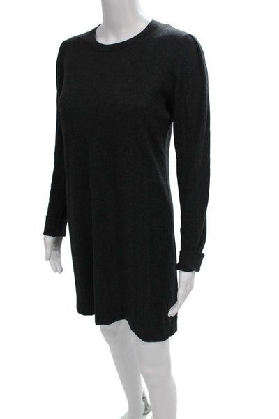 Theory Women Sweater Dress Gray Crew Neck Long Sleeve Midi Size M