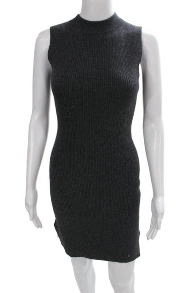 Scoop NYC Women Bodycon Cashmere Midi Dress Gray Mock Neck Sleeveless Size PP