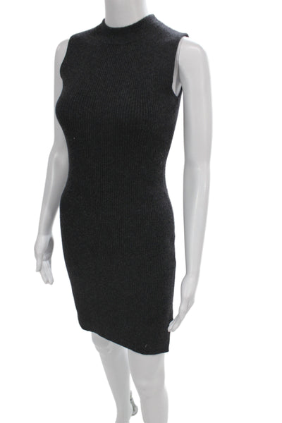 Scoop NYC Women Bodycon Cashmere Midi Dress Gray Mock Neck Sleeveless Size PP