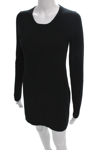Theory Women Black Cashmere Sweater Dress Scoop Neck Long Sleeve Size L