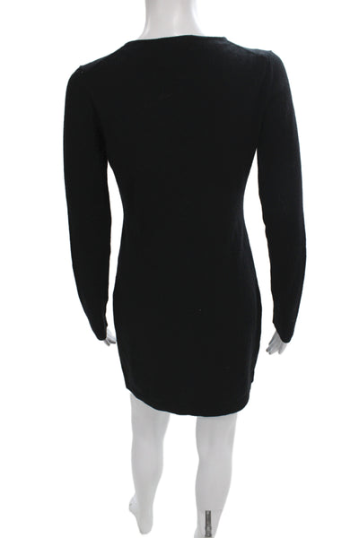 Theory Women Black Cashmere Sweater Dress Scoop Neck Long Sleeve Size L